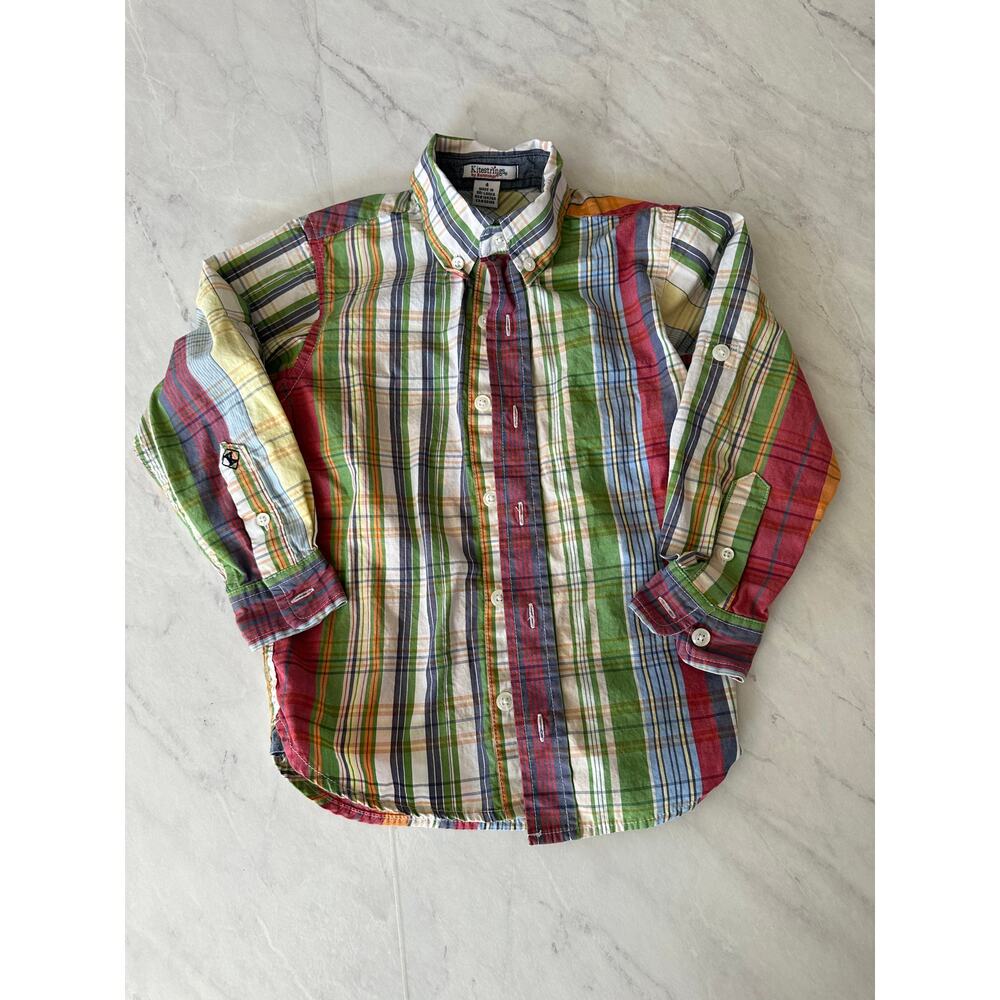 Kitestrings Hartstrings boys button down collar plaid long sleeve shirt sz 4